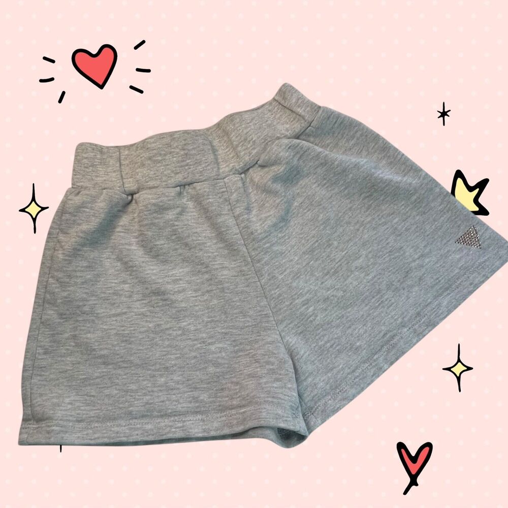 Guess Kids Girls Light Gray Knit Shorts | Pink Dazzled Logo | Size 7-8